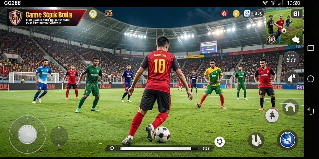 Screenshot menunjukkan gameplay realistis dalam pertandingan sepak bola.