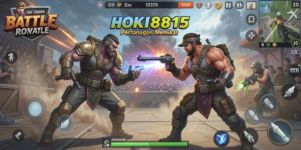 Tampilan gameplay HOKI8815 yang penuh aksi dan strategi di arena Battle Royale.