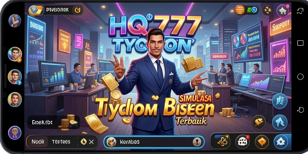 Tangkapan layar utama HQ777 menampilkan gameplay seru dalam simulasi bisnis Tycoon.