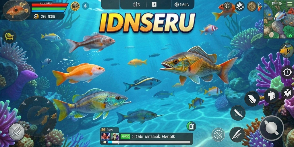 Tampilan gameplay seru dengan aksi menembak ikan.