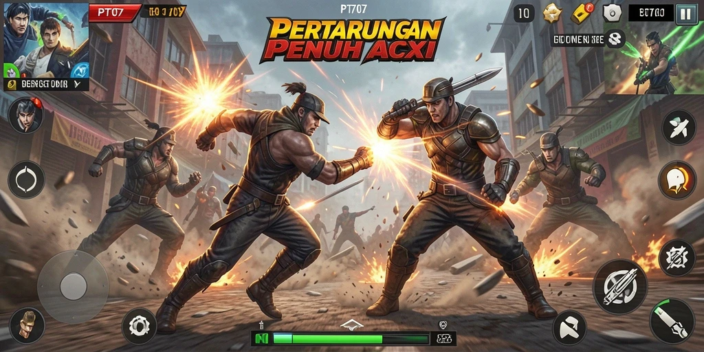 Tangkapan layar gameplay PT707 menampilkan pertarungan yang mendebarkan.