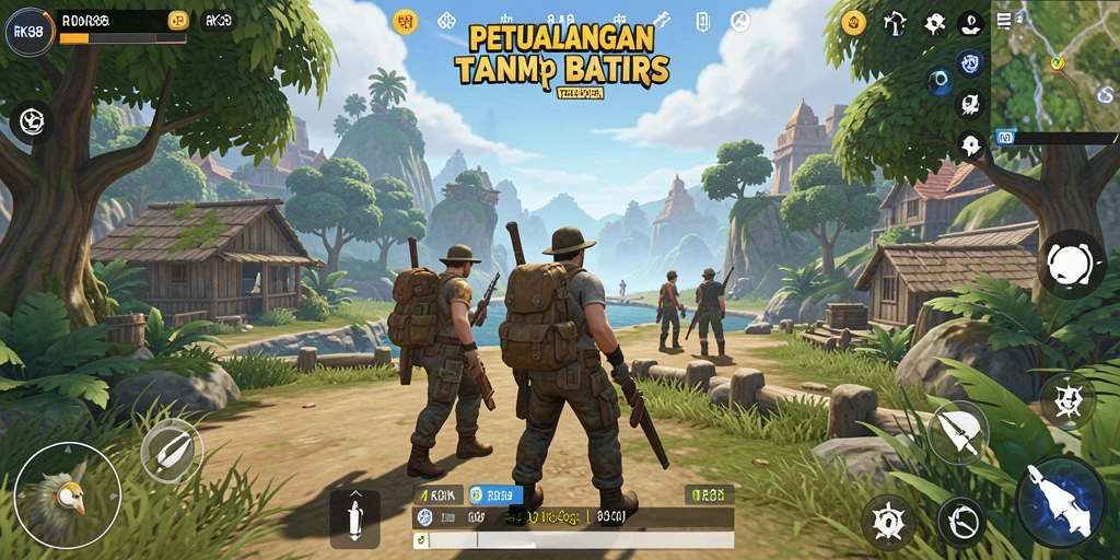 Tampilan gameplay RK88 dalam dunia yang luas dan interaktif.