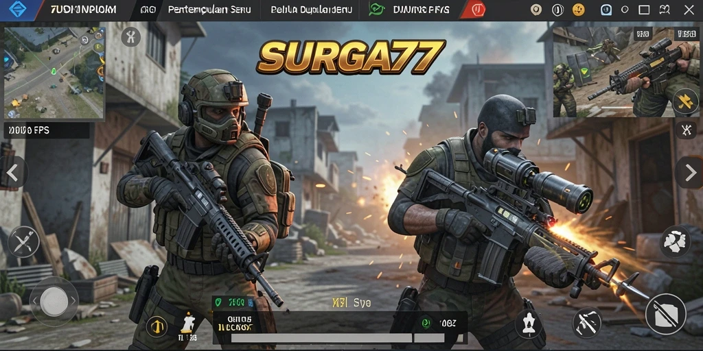 Gameplay intens dalam <strong>SURGA77</strong> saat menghadapi musuh di medan perang.